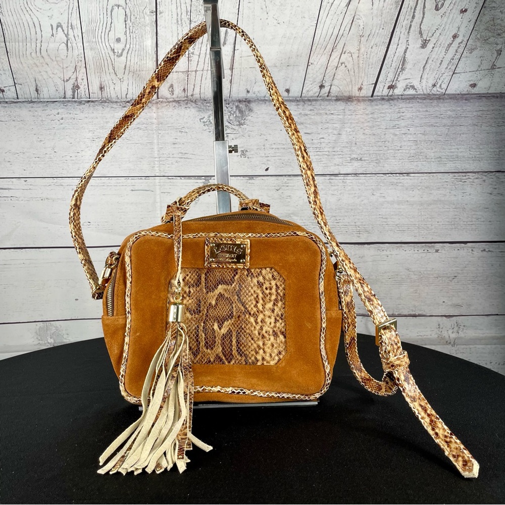 LOUIS STEWART *RARE* Cross Body Suede with Snakeskin & Gold Accents, Lock & Key